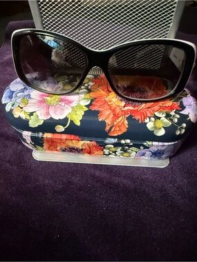 Brighton Black Oversized Women's Sunglasses and hard floral metal case